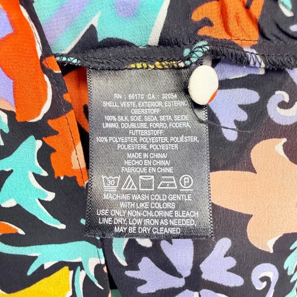 Anthropologie MAEVE Silk Folkart Blouse 4 Kimono Sleeve Floral Mixed Print Boho - Picture 10 of 11